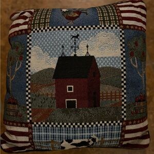 Tailor Vintage Country Barn Accent Pillow - Red, Blue, Brown